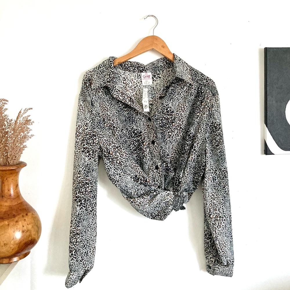 Vintage Leopard Print Half Button Down Shirt - image 1